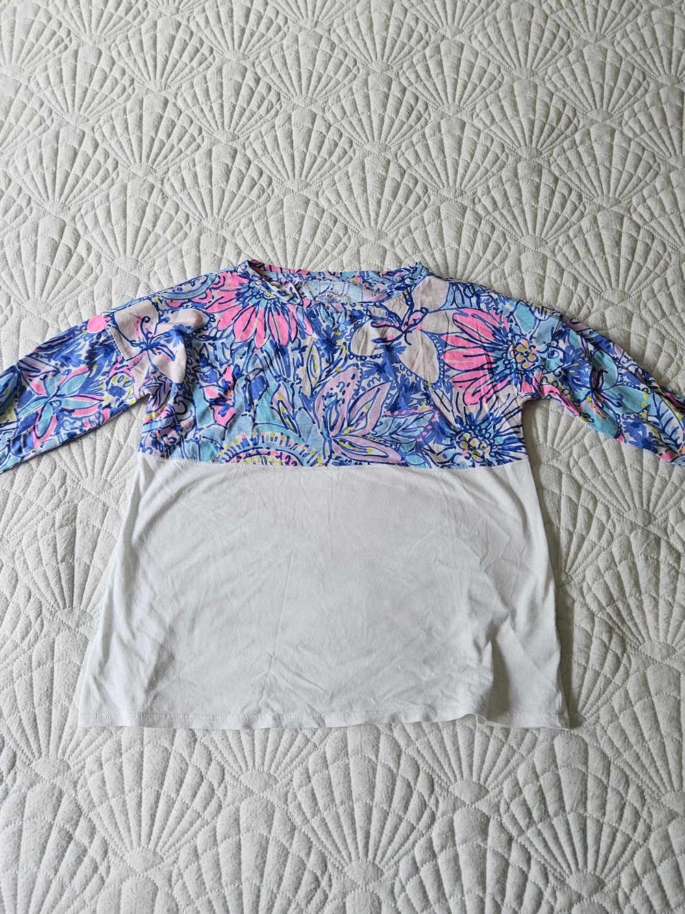 Lilly Pulitzer Blue & Pink Floral Colorblock Long Sleeve Tee
